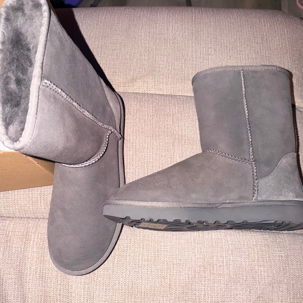 UGG Classic Short II Boots Grey Suede Sheepskin Mid Calf 1016223 - Picture 3 of 11